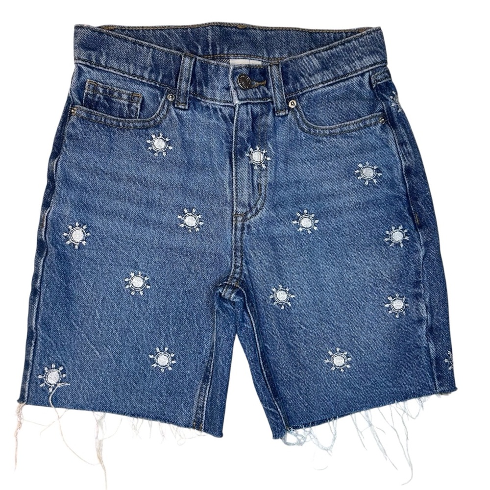 PacSun Girls Denim Cut-off Shorts With Embroidered Suns Size 7 adjustable waist